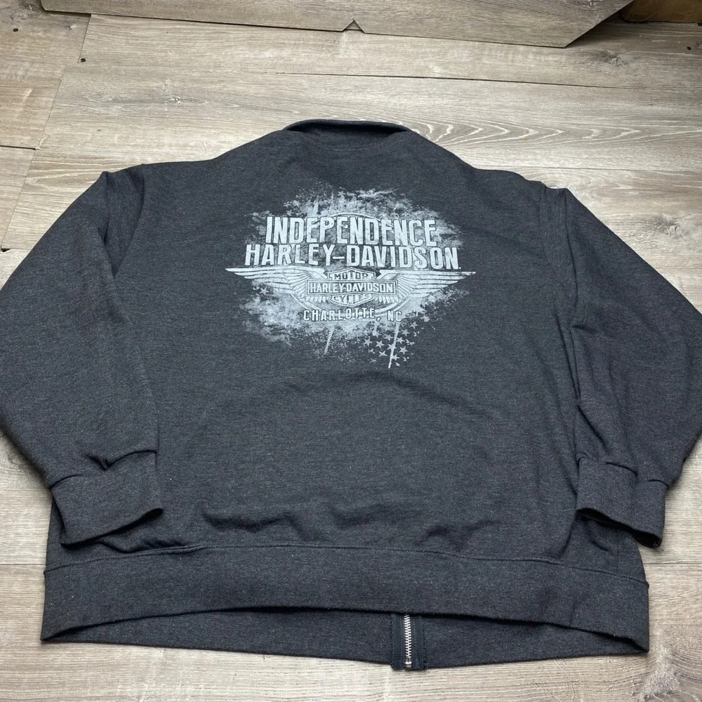 Harley-Davidson‎ Full Zip Sweatshirt Mens 2XL Fleece Grey Independence Charlotte